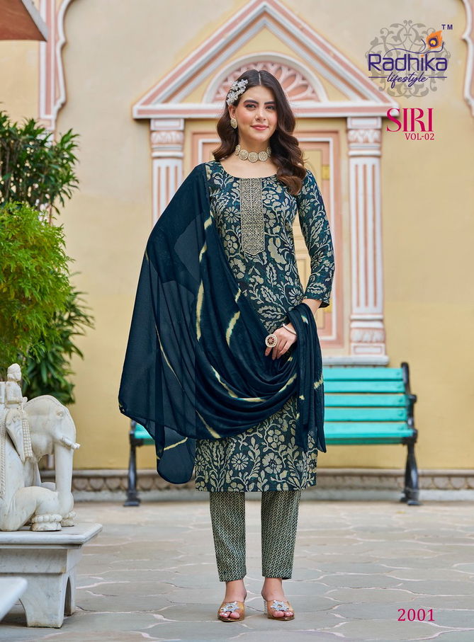 Siri Vol 2 By Radhika Rayon Capsule Foil Printed  Kurti With Bottom Dupatta Wholesale Online